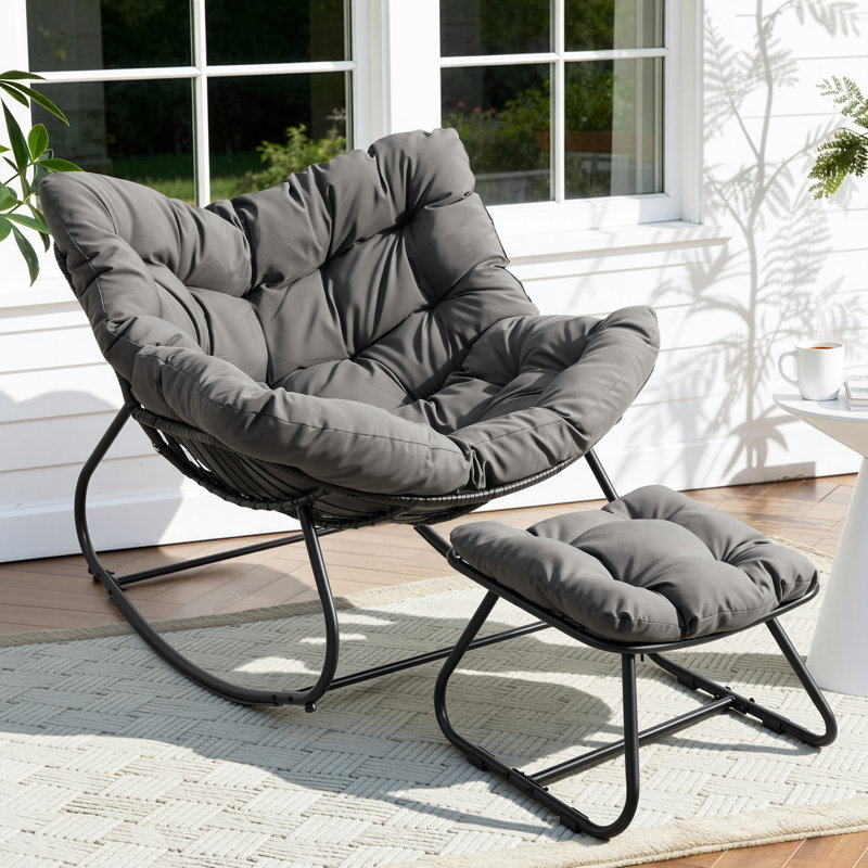 Chaise berçante de patio avec repose-pieds, Gris foncé