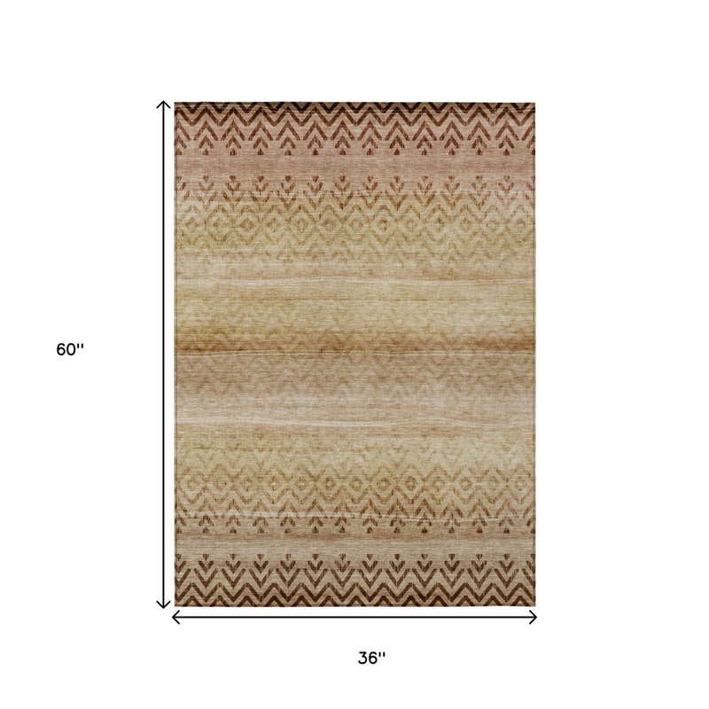 Tapis intérieur / extérieur beige et brun à motif géométrique lavable 3 pi x 5 pi