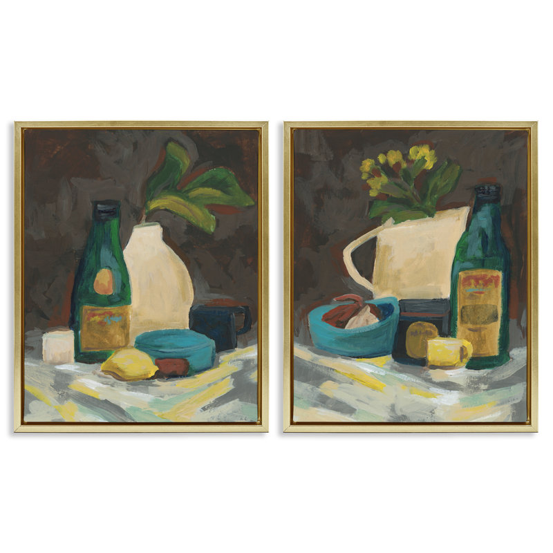  Mixed Sundries Still Life 2 PC Framed Floater Canvas Set by June Erica Vess, H 21 po x l 17 po