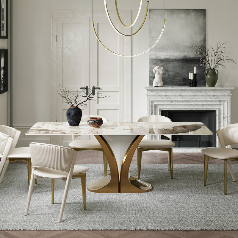 Modern Luxury White Rectangular Dining Table, 29.5"H x 70.9"L x 35.4"W