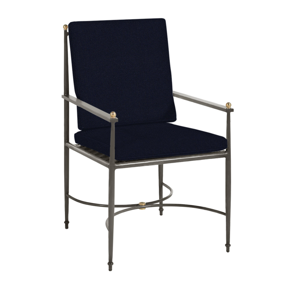 Roma Wrought Aluminum Outdoor Arm Chair, Welt, Linen Navy