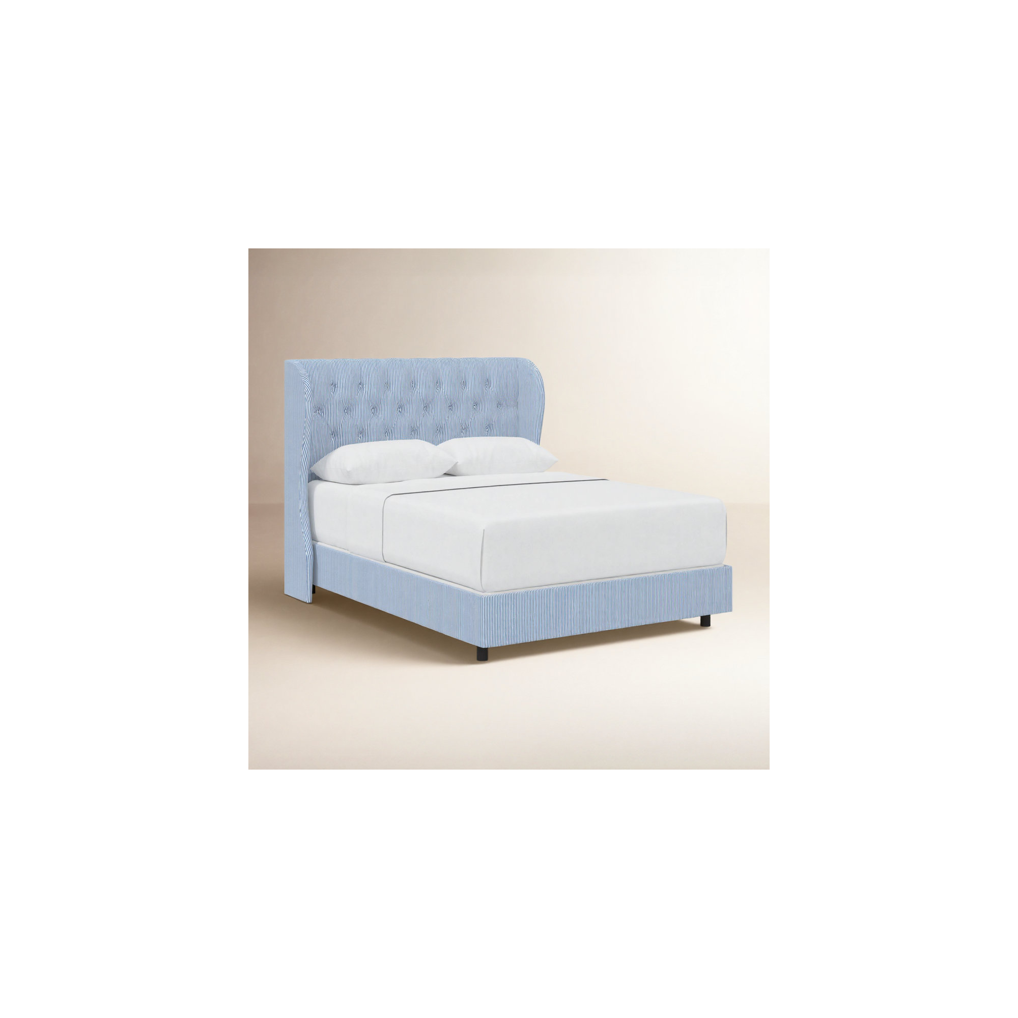Tomey Upholstered Wingback Bed, King, Prep Stripe Blue