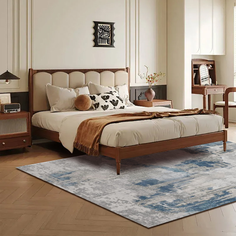 Modern Abstract Area Rug, Blue Grey Distressed Carpet with Non-Slip Backing, Stain-Resistant Durable Rug for Entryway, Living Room, Bedroom, Home Office (Multiple Sizes)