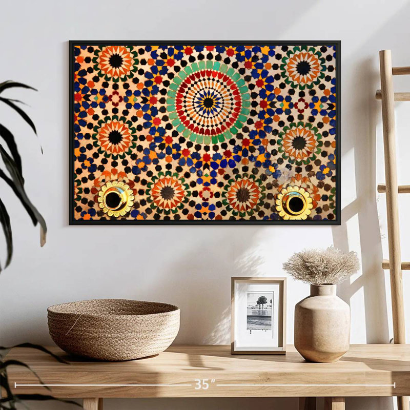 Carreaux de mosaïque marocains, 25 po x 17 po, Cadre flottant noir
