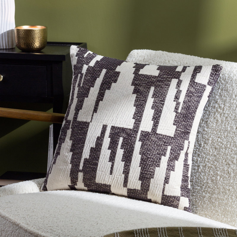 Minika Geometric Square Cushion, Black