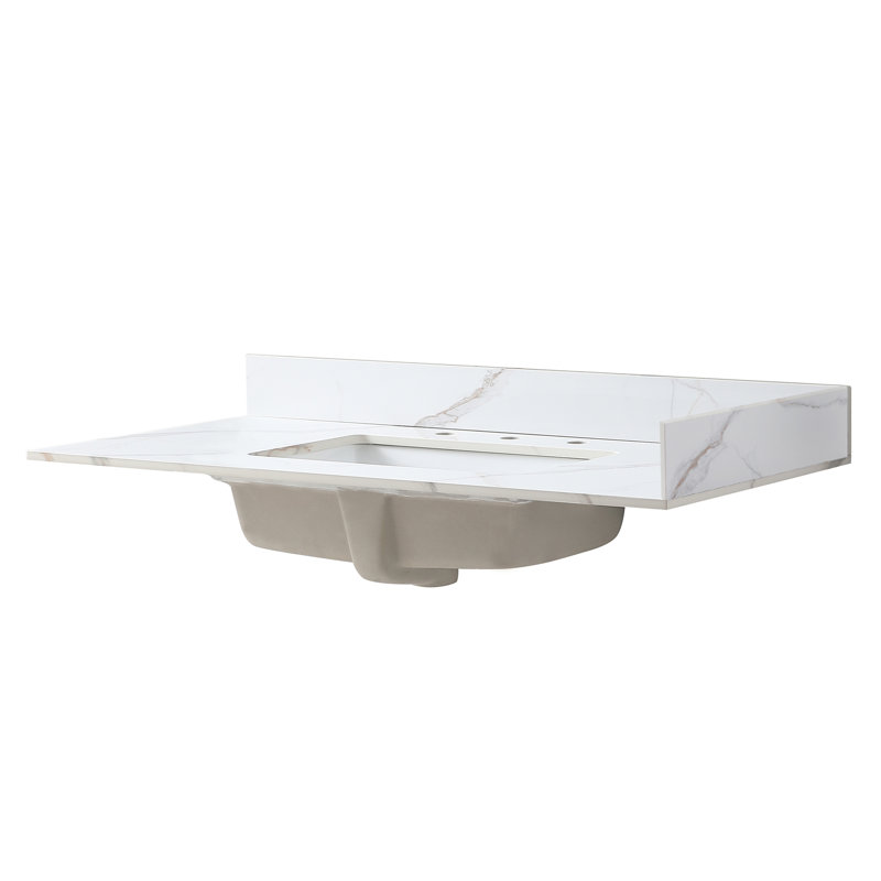 Dessus de meuble-lavabo doré 22 po x 4 po - Blanc, retrait des taches simple, charisme à la mode, continuum d'installation facile, sol de pierre frittée certifié de certification de la qualité