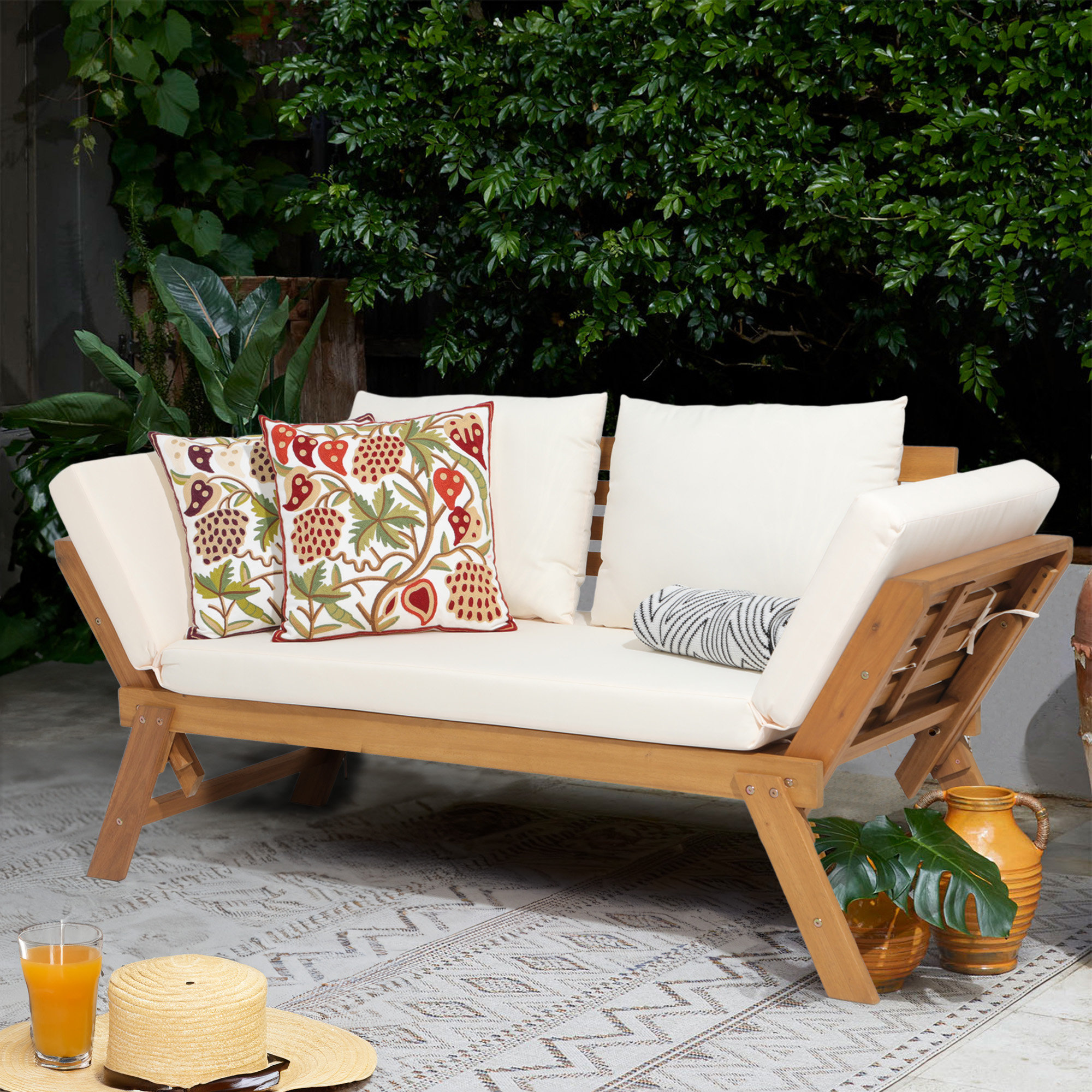 Waterproof Daybed Cover - 90" Round, Beige, 210D Oxford, Windproof With Air Vents