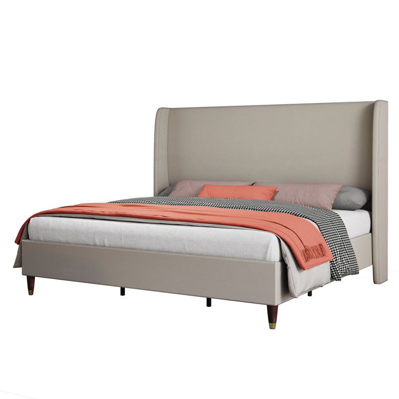 Cameren Upholstered Platform Bed, Full, Light Khaki