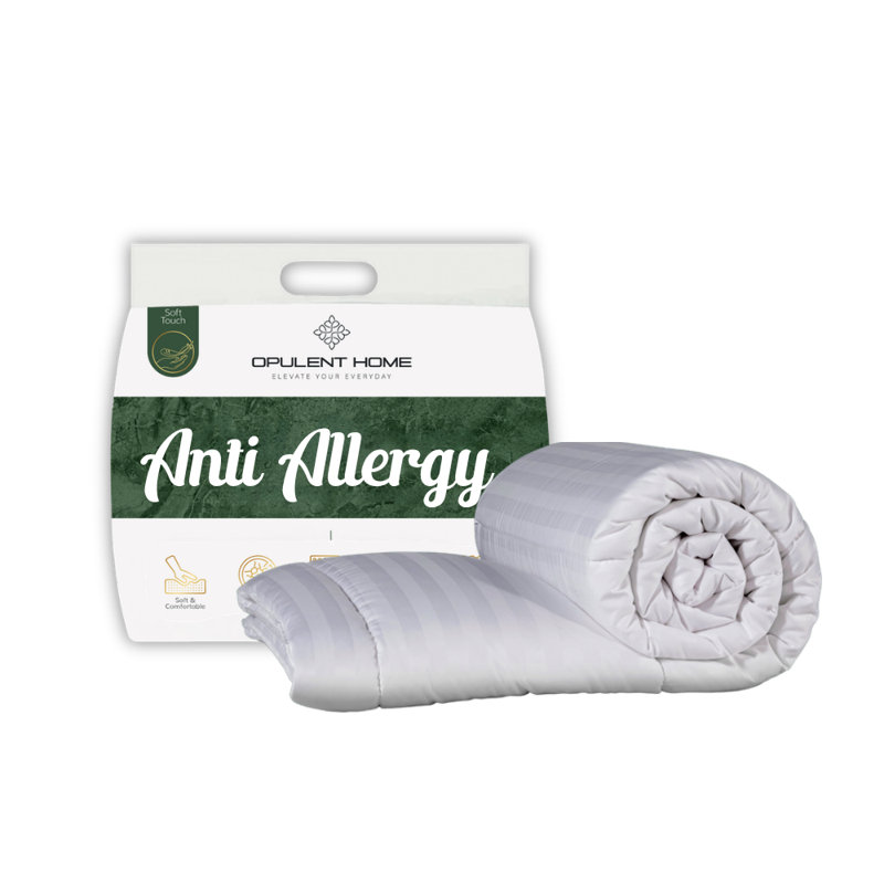 Striped Anti Allergy 1.5 Tog Easy Care Duvet - Summer Comforter, Breathable Microfibre, Luxury Hollowfibre, Single