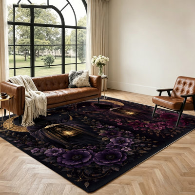 Gothic Reaper Moon Floral Area Rug, Unique Dark Academia Aesthetic, Vintage Halloween Themed, Artistic Art Decor, Soft Plush Indoor Floor Mat for Living Room, Bedroom, Home, Rugs