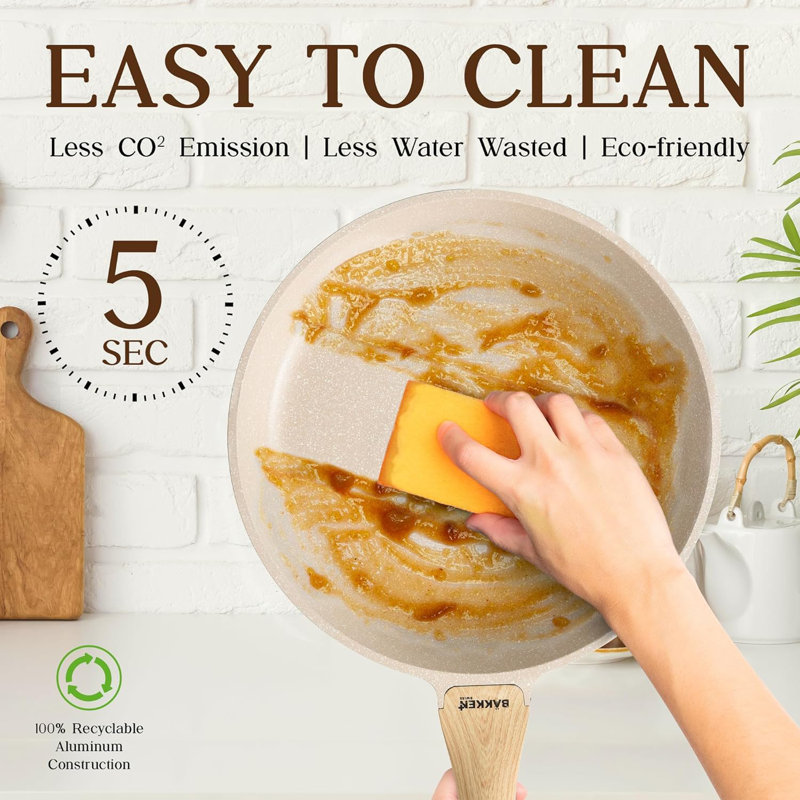 Cream 14-Piece Non-Stick Carbon Steel Cookware Set