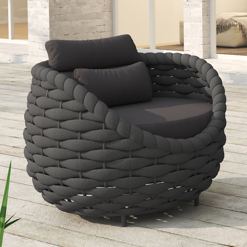 Chaise de patio avec coussins Jio, Gris foncé, Gris foncé