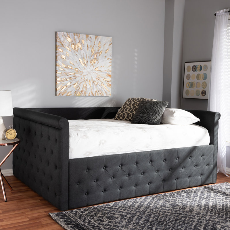 Ervinas Upholstered Daybed, Dark Gray Polyester, Queen