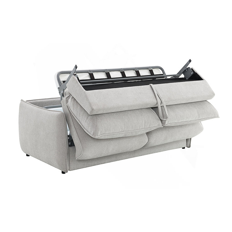 Canapé beige en chenille avec canapé-lit confortable, parfait pour les petits espaces et une utilisation multifonctionnelle