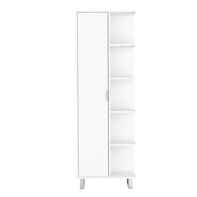 1-door Linen Cabinet In White For Bathroom Space - 9 Shelves, Elegant Improvement, Wood Quality Fashion Stylish Enrichment, Nature