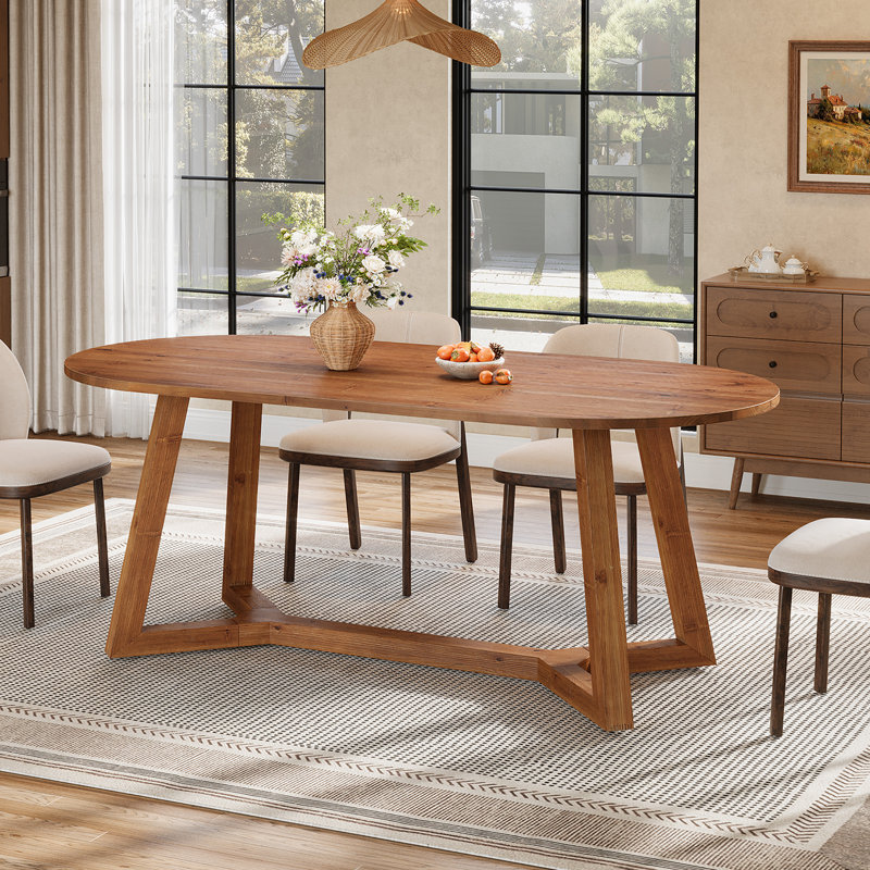 Solid Wood Oval Dining Table For 4-6, 63-Inch Wooden Farmhouse Kitchen Table With Sturdy Tapered Legs, Vintage, Vintage Brown
