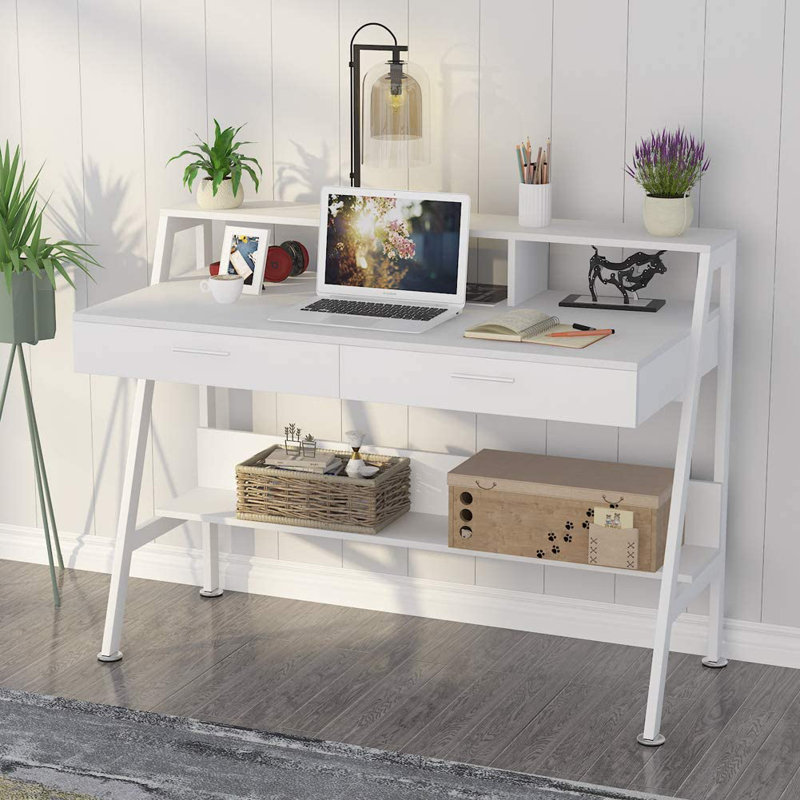 Louison Steel Computer Desk, White