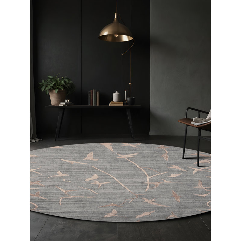 Tapis gris lavable à la machine, Rond 4 pi