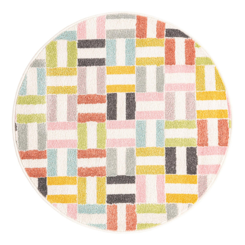 Geometric Power Loom Polypropylene Plastic Rug, Round 3'3"