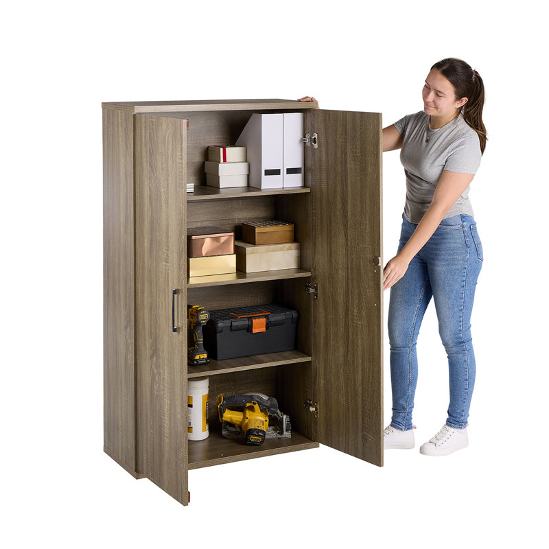 Wines Office Storage Cupboard, 2 Door Lockable 3 -Shelf Storage Cabinet, Dark Oak