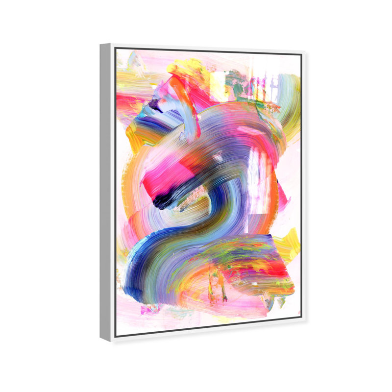 Oliver Gal Neon Swirl Abstract - Hand-Applied Glass Coat Framed Canvas Art, White, 30" H x 20" W