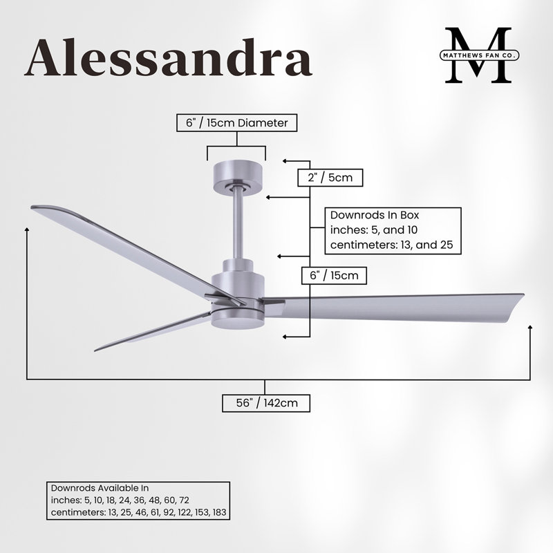 Alessandra Outdoor Downrod Ceiling Fan, Brushed Nickel, Brushed Nickel