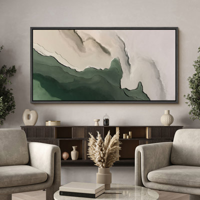 Faux Texture Abstract Green Minimalist Modern Artwork - Extra Large Framed Wall Art Canvas Print