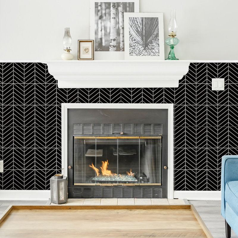 Carreau de mosaïque en vinyle auto-adhésif en forme de V de l 10 po x L 10 po, Noir