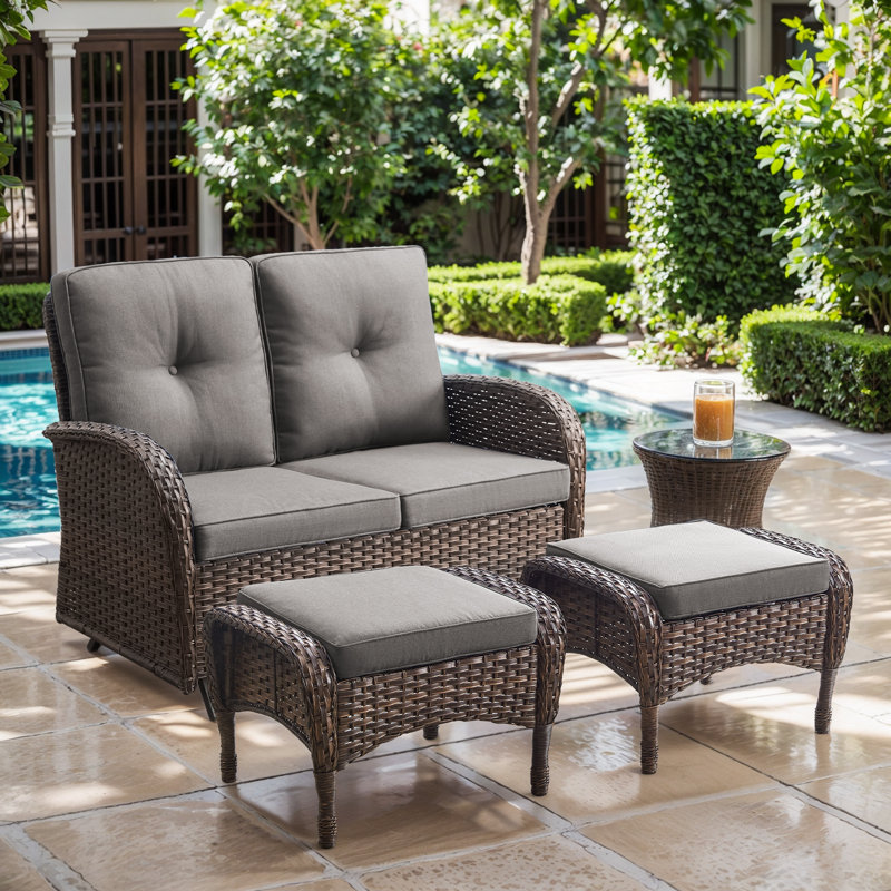 Causeuse de patio en osier avec repose-pieds 50 po Aluel, Gris, Brun