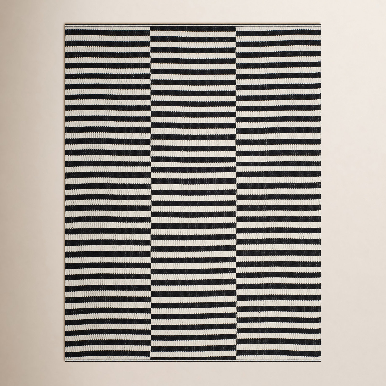 Ilona Ivory Black Striped Cotton Rug, Rectangle 6' x 9'