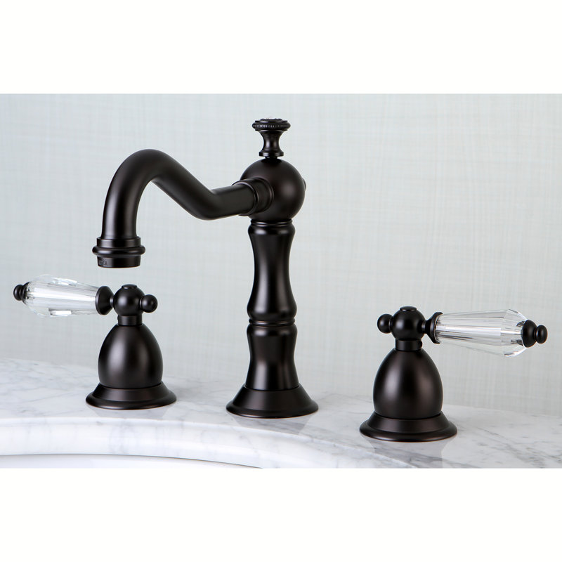 Kingston Brass Wilshire Two-Handle 3-Hole Deck Mount Widespread Bathroom Faucet with Brass Pop-Up Drain, Oil rubbed bronze