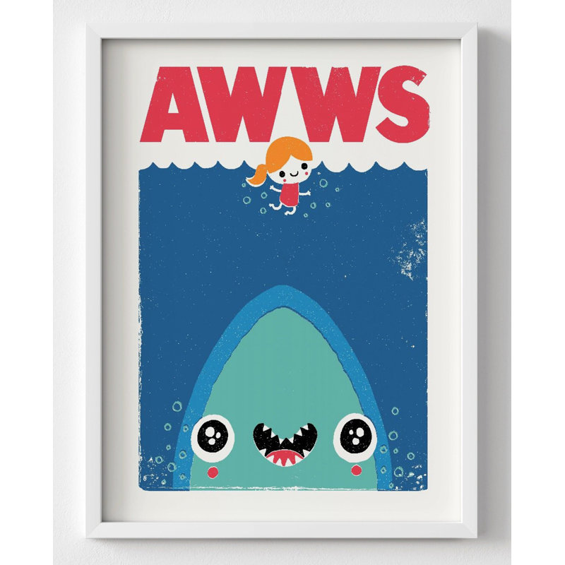 Baby Shark Poster Kids Playroom Print, Framed Cute Shark Print, Ocean Poster Oversized Wall Art, Beach Decor Print Large Wall Art