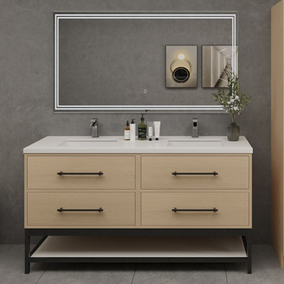 Meuble-lavabo flottant Victoria avec double évier et support en acrylique renforcé
