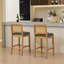 Tabouret de bar en bois massif à dossier en rotin avec coussin en mousse haute résilience, idéal pour les îlots de cuisine de style rustique et naturel, barres basses dans les salles à manger et les cafés, ensemble de deux-245758824
