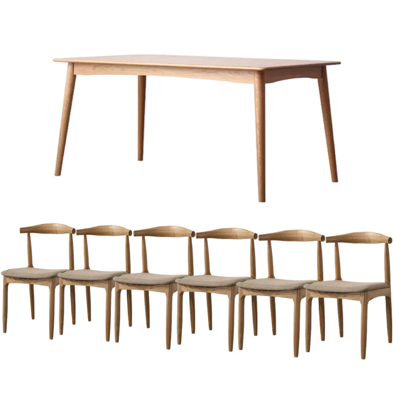 Maridith Solid Wood Top Four Leg Dining Set, 7