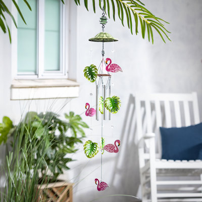 Flamingo & Palm Leaf Icons Metal Wind Chime, 34.5in