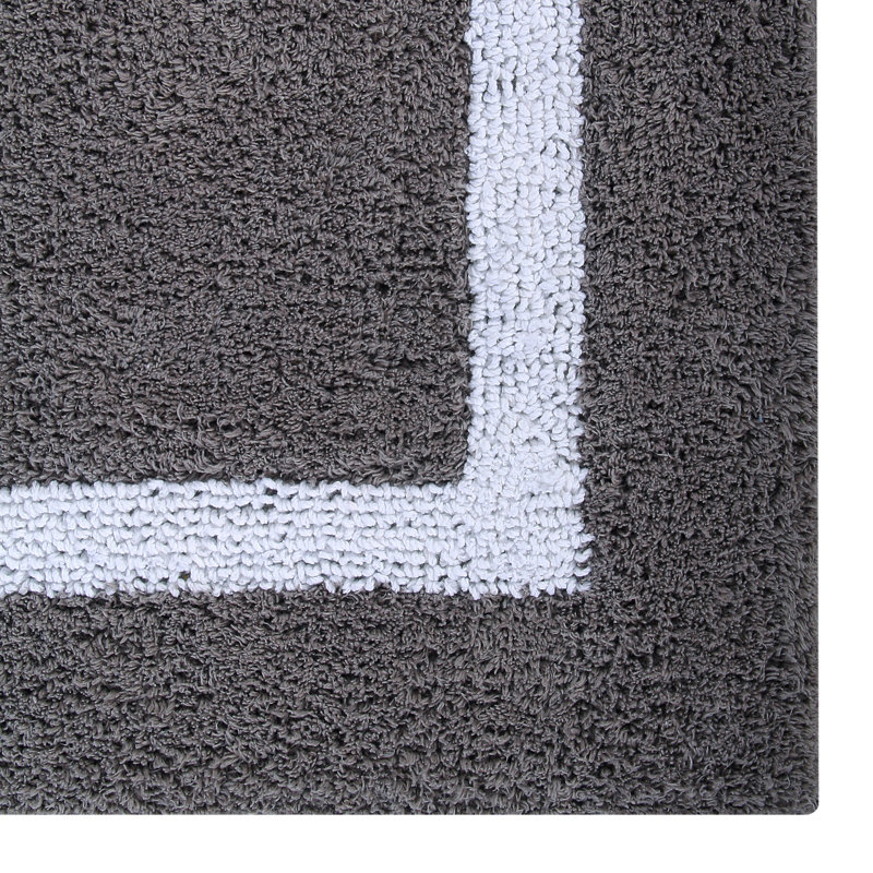 Gray and White Cotton Reversible Bath Rug Set