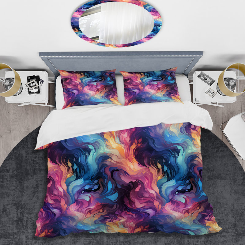 Literie camouflage mauve et bleu Aura céleste, Housse de couette pour très grand lit et 2 très