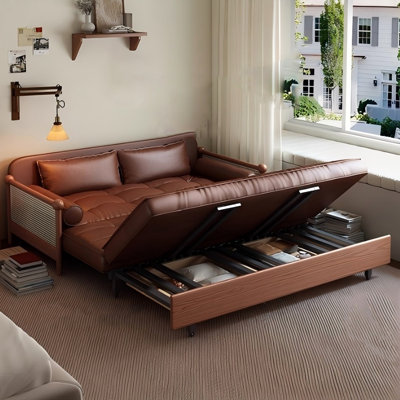 76.38"Brown Modern Eco Leather Sofa Bed