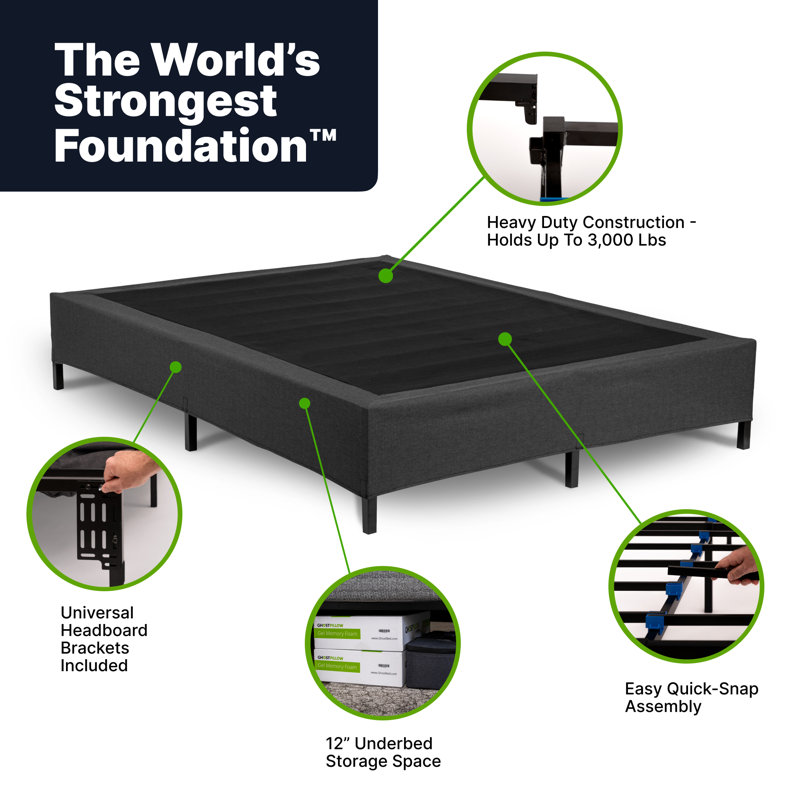 Full Size Black Upholstered Metal Mattress Foundation