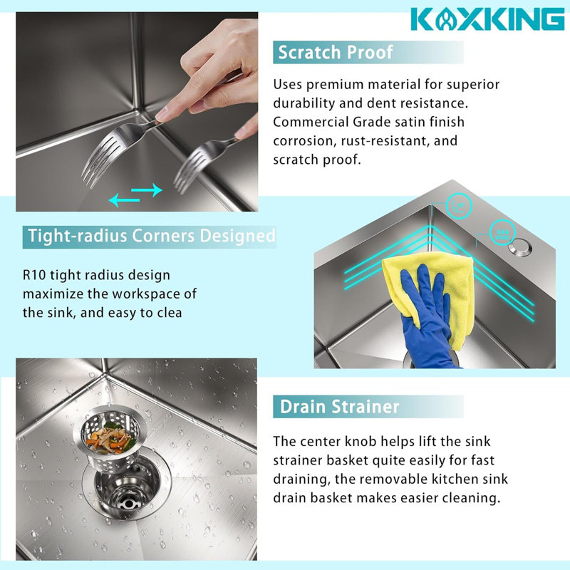 15'' Square Drop-In Stainless Steel Single Bowl Kitchen Sink