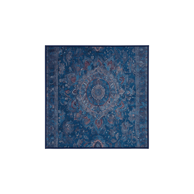 Machine Washable Blue Area Rug, Square 3'