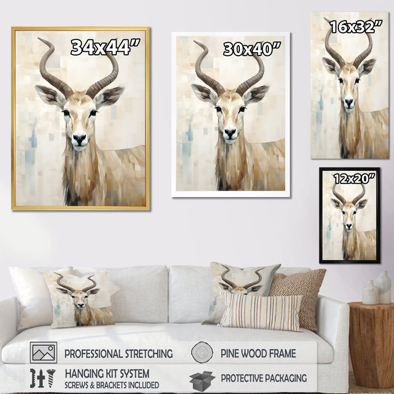 Minimalisme, antilope beige bouquetin II - art mural antilope_106404, Toile encadrée flottée blanche