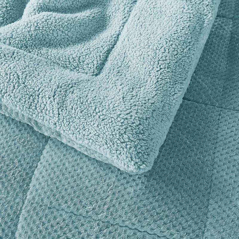  Édredon réversible en microfibre super doux et moelleux Sherpa, lavable à la machine, Édredon simple, Bleu nuage