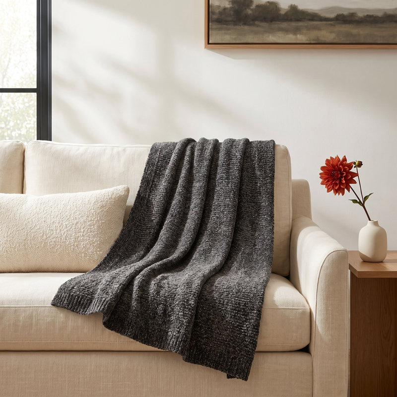 Jaz Knitted Throw Blanket, Beige