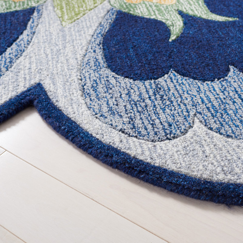 Tapis bleu / gris en laine / coton touffeté à la main Ciane, Rond 5 pi