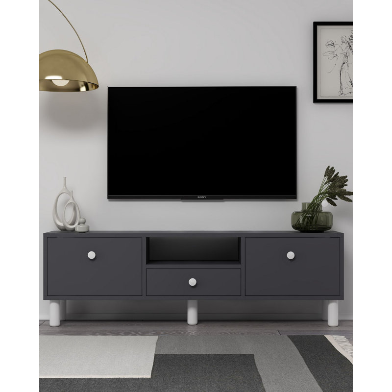 Modern TV Stand with Wall-Mount Option, 55.1 x 17.7 x 11.8 inches | 100% Melamine Coated Particle Board, Thickness: 0.7 inches | Multiple Shelves for Storage, Stylish & Functional Design