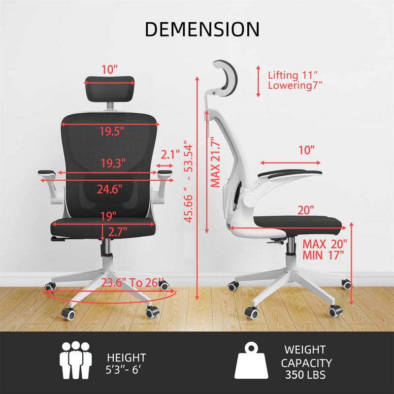 Chaise de bureau Nykeesha, Noir, Blanc