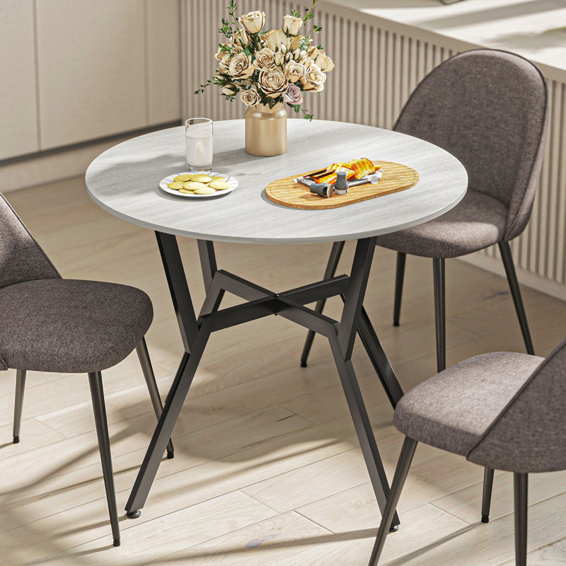 Lamberto Round Metal Base Dining Table, Grey Wood