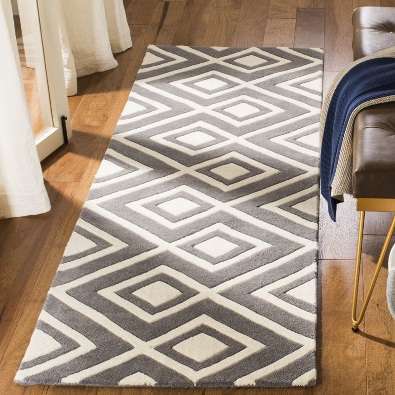 Tapis en laine touffeté à la main Deedie, Tapis de couloir 2 pi 3 po x 7 pi